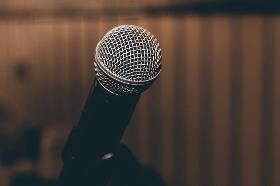 A focused shot of a microphone with a blurred background, capturing elegance and simplicity.